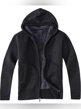 Gioberti Boy's Full Zip Knitted Cardigan Sweater with Hoody and Sherpa Lining